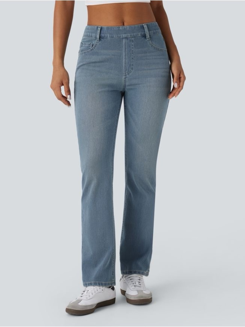 Halara Flex™ High Waisted Pockets Washed Casual Bootcut Jeans medium petite